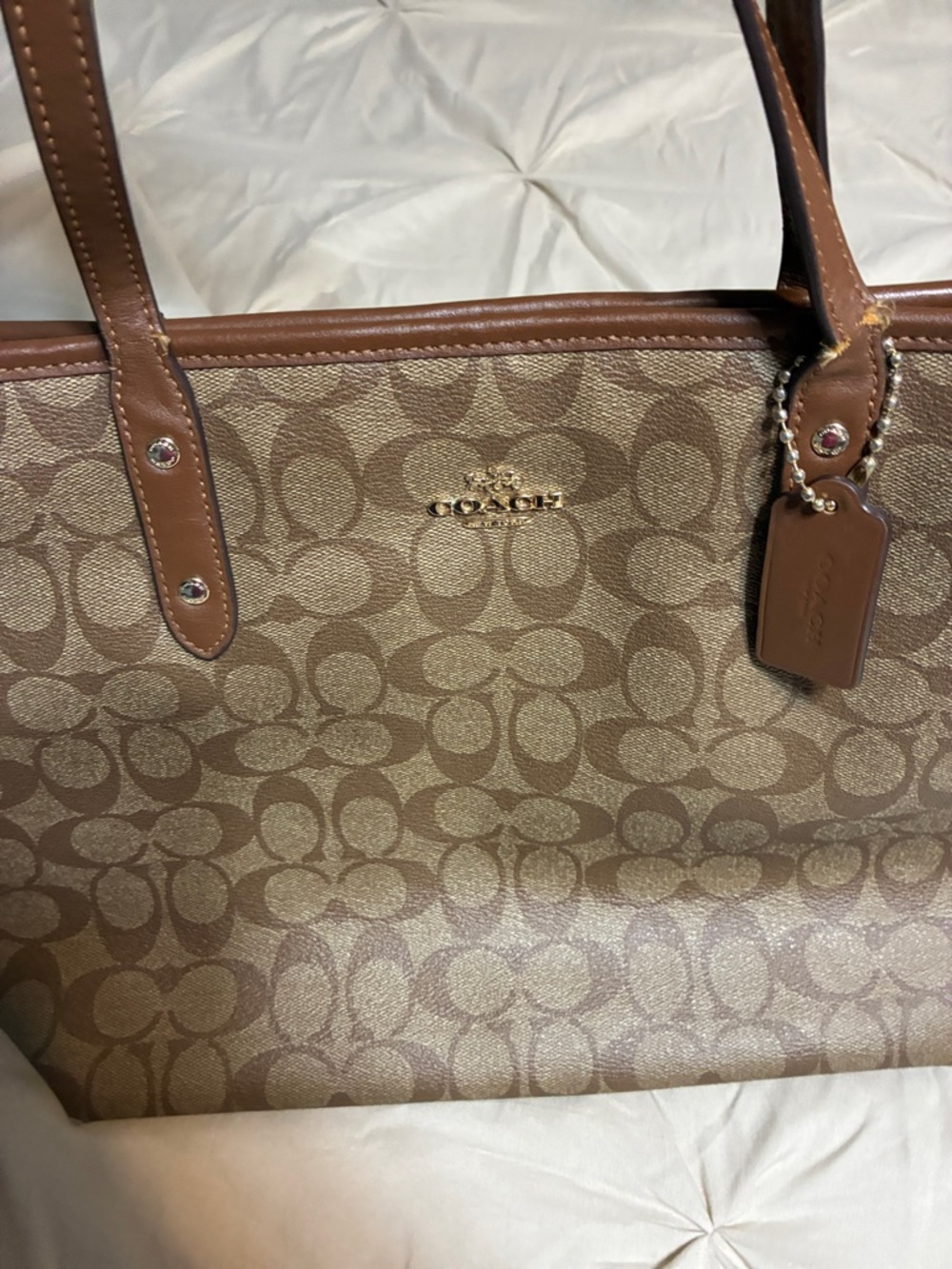 Coach Monogram Canvas Tote in Brown and Tan